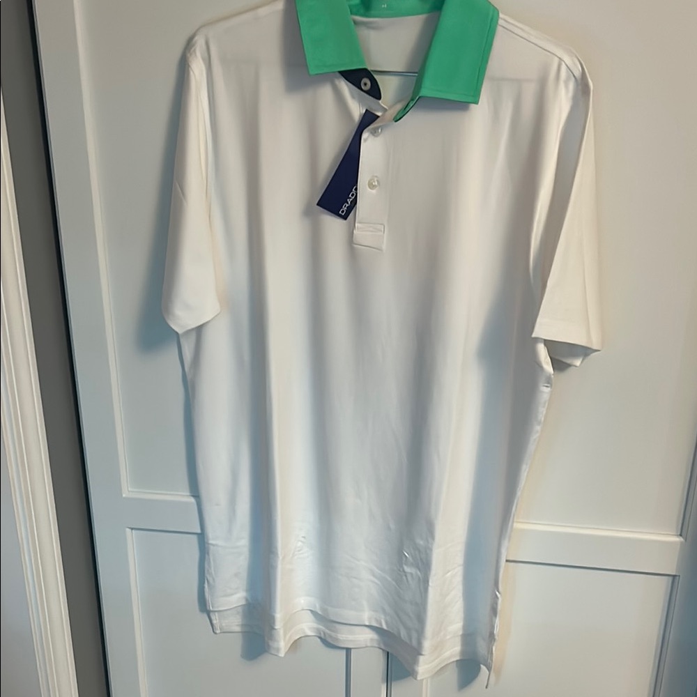 Classic White Polo with Green Collar